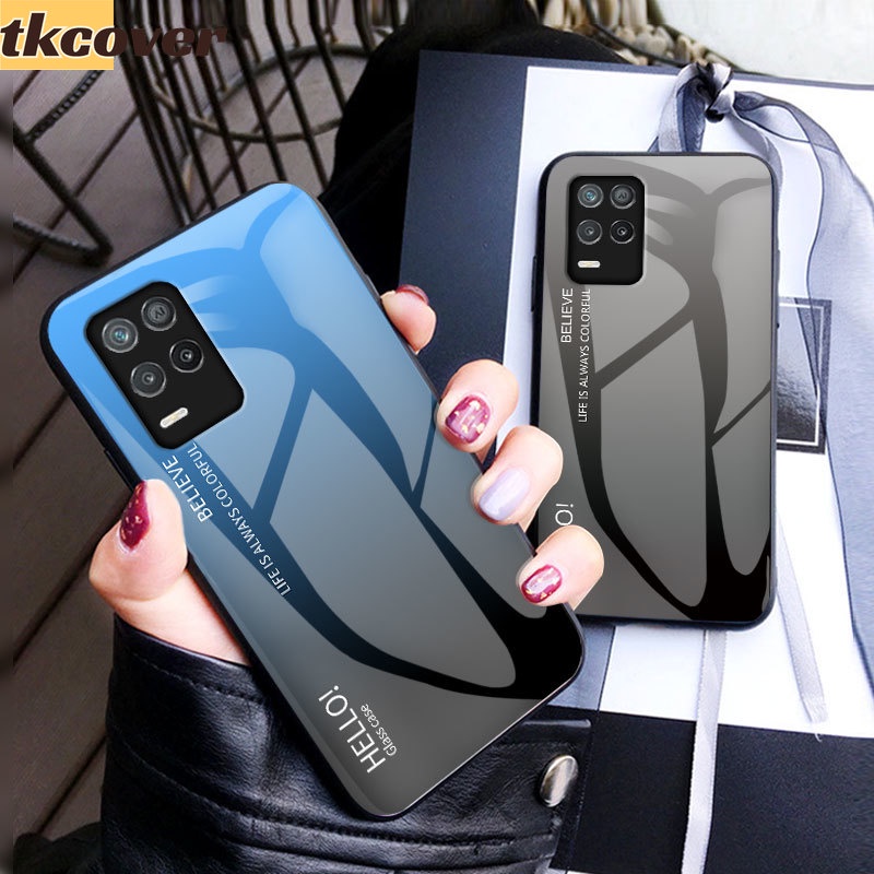 Ốp điện thoại kính cường lực cứng màu gradient lấp lánh cho Realme 8 Pro 8S 5G Realme V13 Q3 Q3i