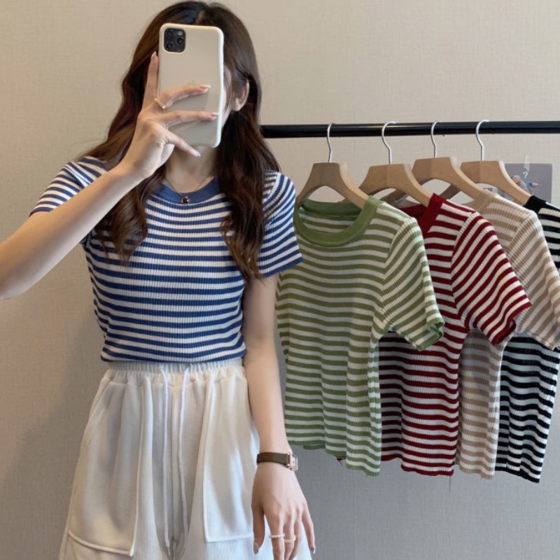 Áo Thun NgắN Tay Kẻ SọC Ngang ThờI Trang Cho Nữ JL-TX-356