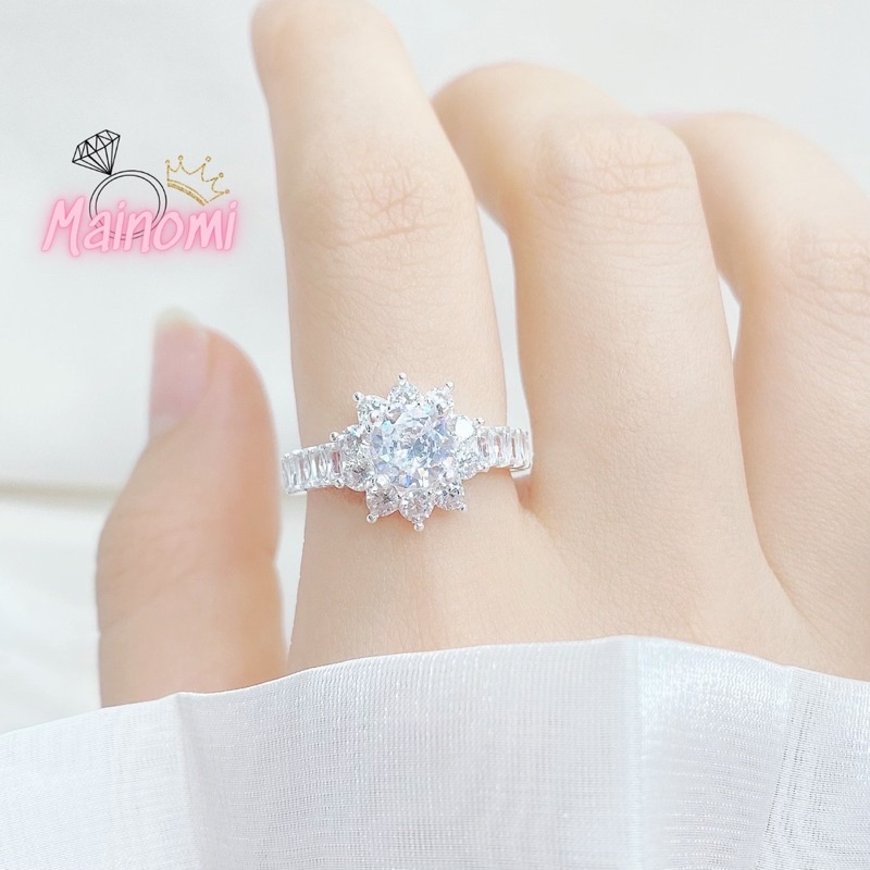 Nhẫn hoa mai đá viền ghết sang xịn chuẩn bạc cao cấp Mainomi Shop Bạc Xinh