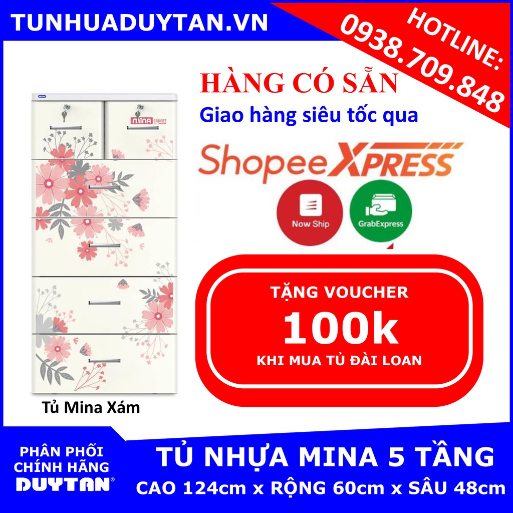 [Hàng Có Sẵn] Tủ nhựa Duy Tân MINA 5 tầng ( XÁM ) - Tặng kèm voucher 100k khi mua tủ nhựa đài loan