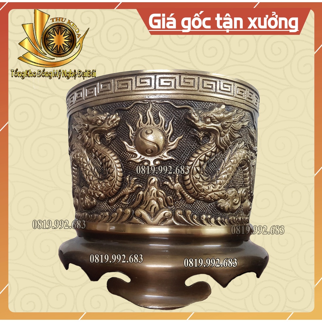Bát Hương Lư Hương Đồng Vàng 20cm Giá Rẻ Chạm Khắc Hoa Văn Song Long Chầu Nguyệt Miễn Ship Làng Nghề Đại Bái