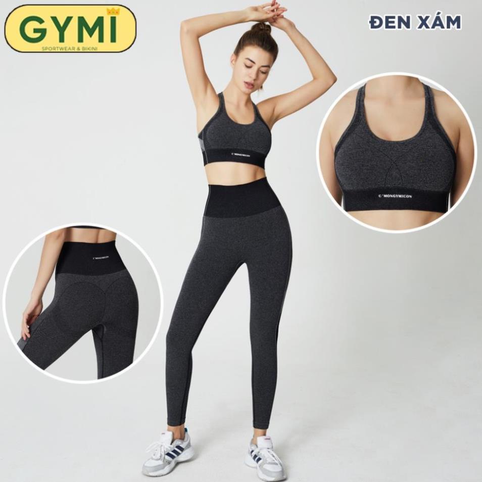 NEW Set bộ đồ tập gym yoga nữ GYMI SET17 gồm áo bra kèm mút ngực và quần legging nâng mông chất dệt kim thể thao .