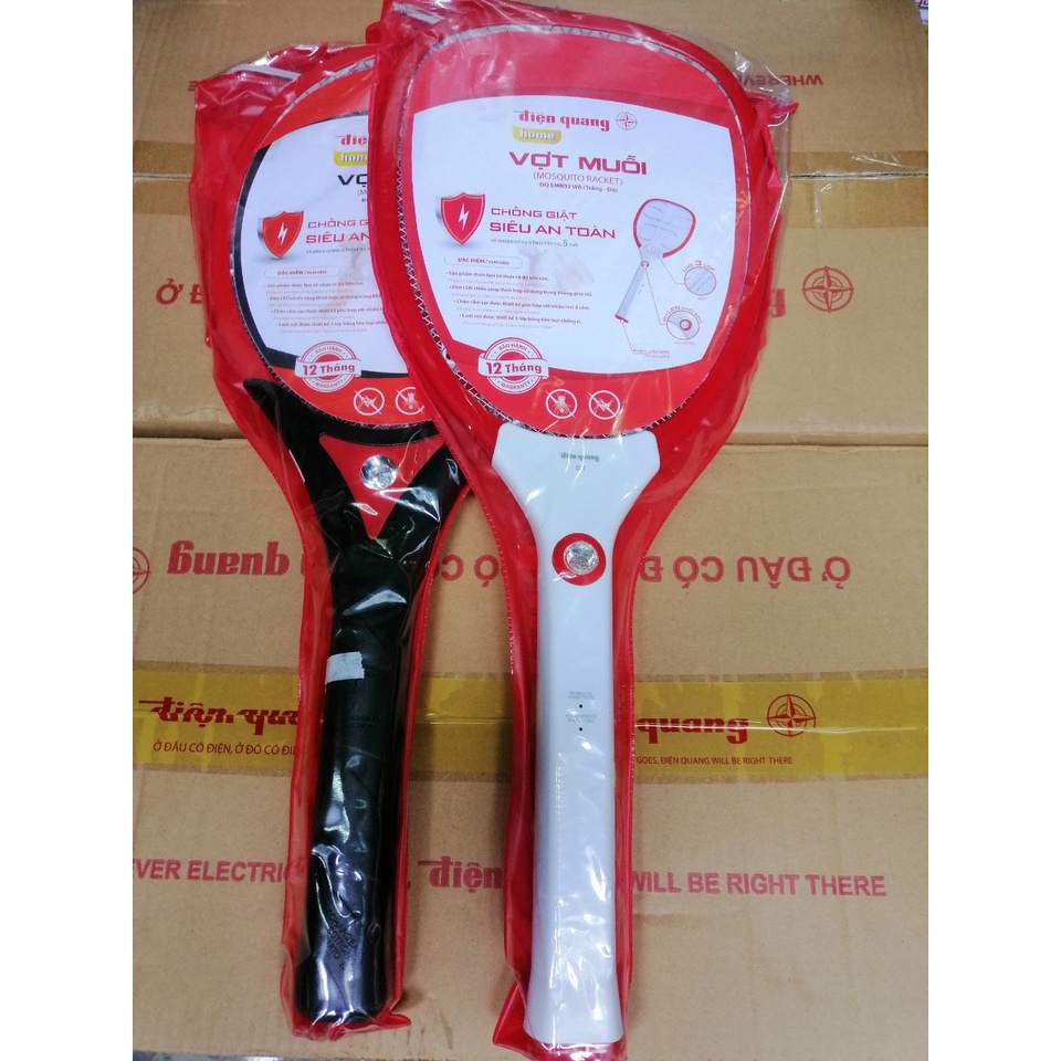 Vợt muỗi Cao cấp Điện Quang (Chính hãng) Mẫu ĐQ EMR02 WR (màu Trắng phối đỏ)