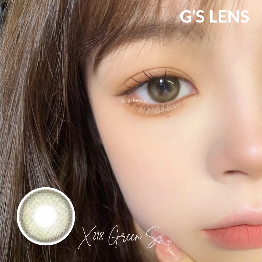 Lens Mắt Kính Áp Tròng Xanh Rêu Tự Nhiên Giãn Ít Size S 14.2mm Có 0 Đến 6 Độ Cận X218 Green