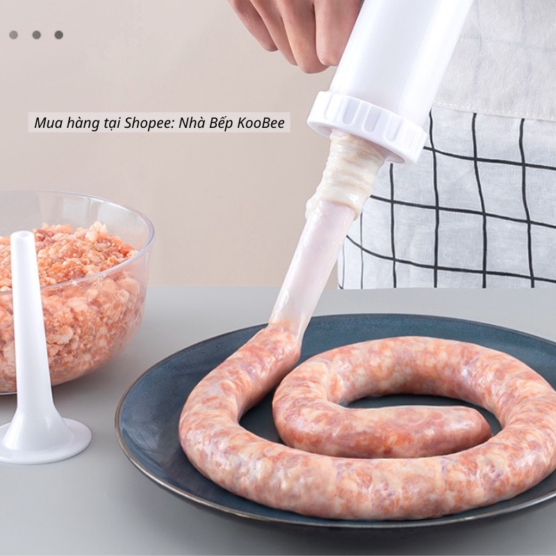 Dụng cụ nhồi xúc xích, lạp xưởng, nhồi thịt dồi sụn - Hàng loại 1 nhựa PP an toàn ống nhồi dày dặn và thanh vặn ren to K