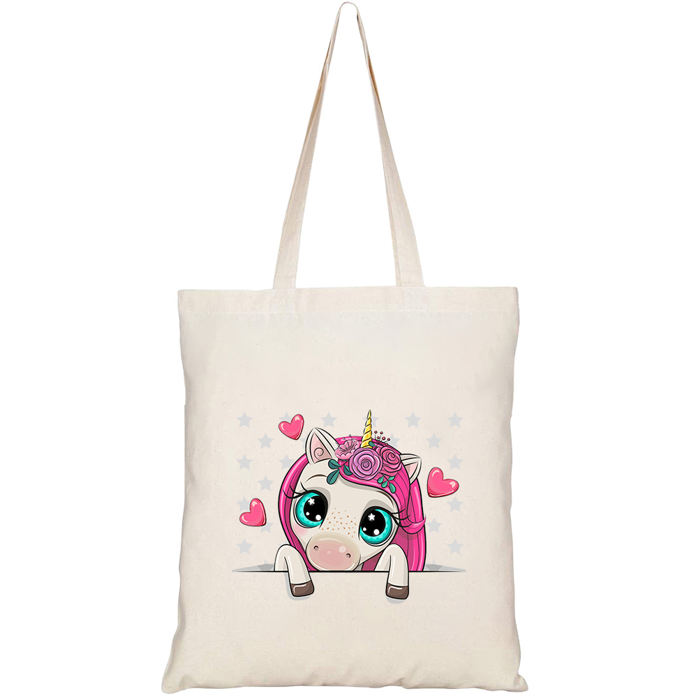 Túi vải tote canvas HTFashion in hình cute cartoon unicorn holding placard HT504