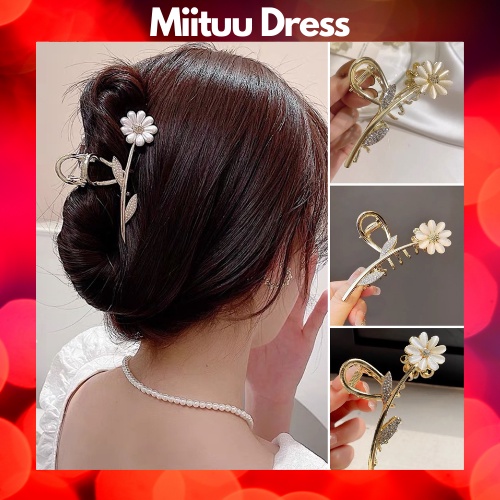 Kẹp tóc hàn quốc đính đá Cặp tóc càng cua kim loại hoa đá mắt mèo thời trang xinh sang chảnh hottrend cỡ lớn Miituu KD13