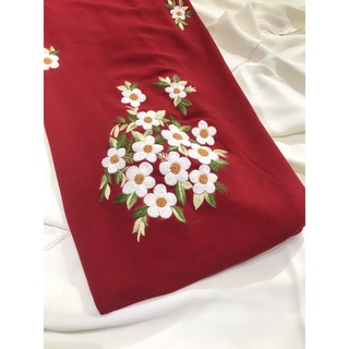 Vải áo dài lụa thêu tay