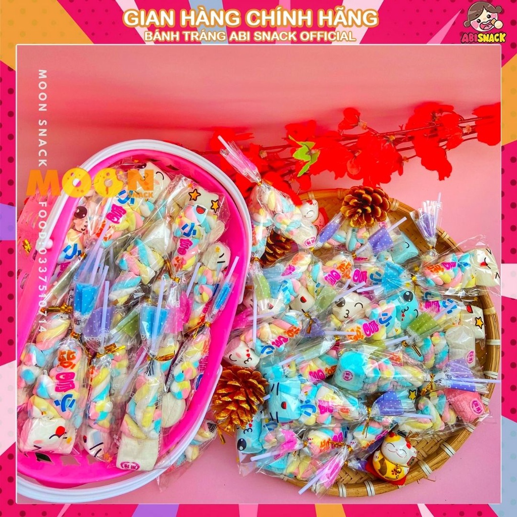 Kẹo bông cây Marshmallow trong giỏ hình biểu cảm ngộ nghĩnh