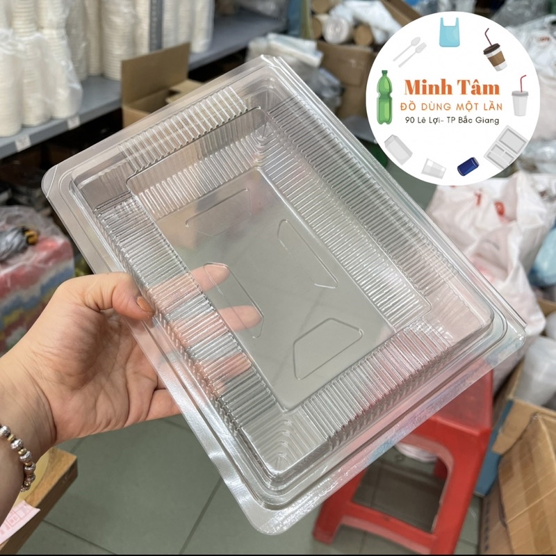 Hộp nhựa Pet 1kg chữ nhật trong suốt đựng thực phẩm, đồ ăn, trái cây hoa quả, ô mai - Hop nhua trong 1kg