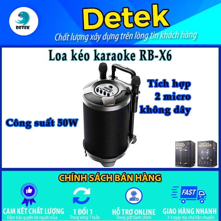 🔊 Loa Kéo Karaoke Remax RB-X6 công suất 50W tích hợp 2 micro không dây
