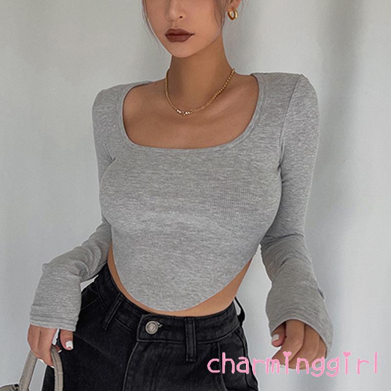 Áo dệt kim cổ vuông màu sắc thời trang cho nữ