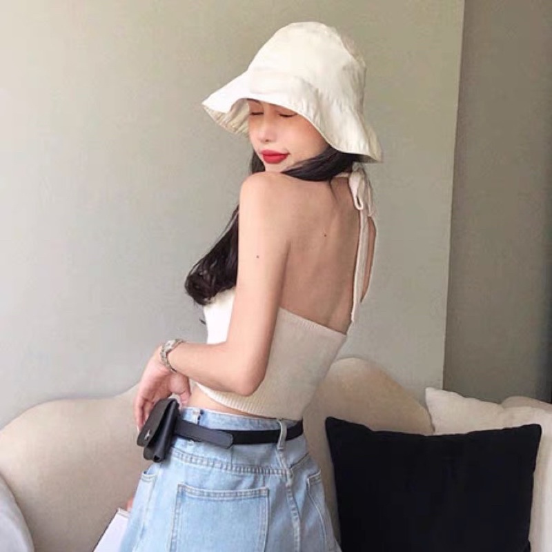 Áo len yếm buộc cổ trơn
