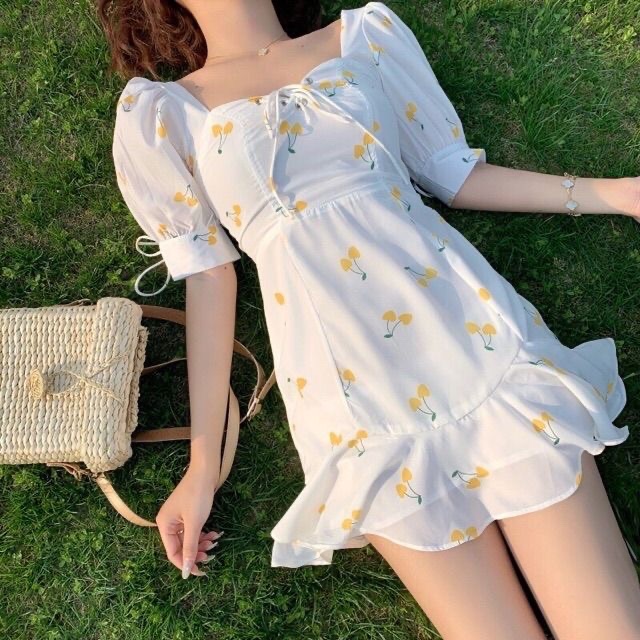 Đầm cherry ulzzang hàn quốc 2 màu đệm ngực siêu xinh | BigBuy360 - bigbuy360.vn