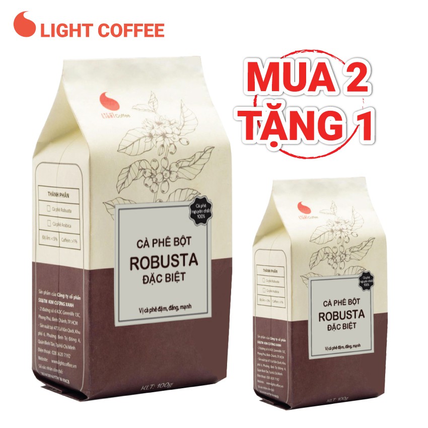 Cà phê nguyên chất 100% dạng bột Robusta đặc biệt Light Coffee - Gói 100gr