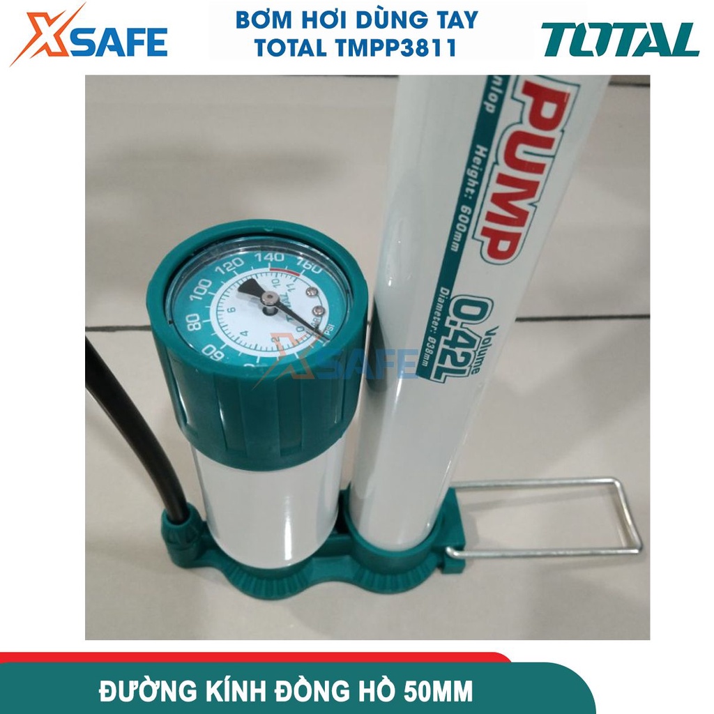 Bơm hơi dùng tay TOTAL TMPP3811, kích thước: φ38x500mm, ống bền áp suất cao, đầu phù hợp với Schrader, Presta ,Dunlop