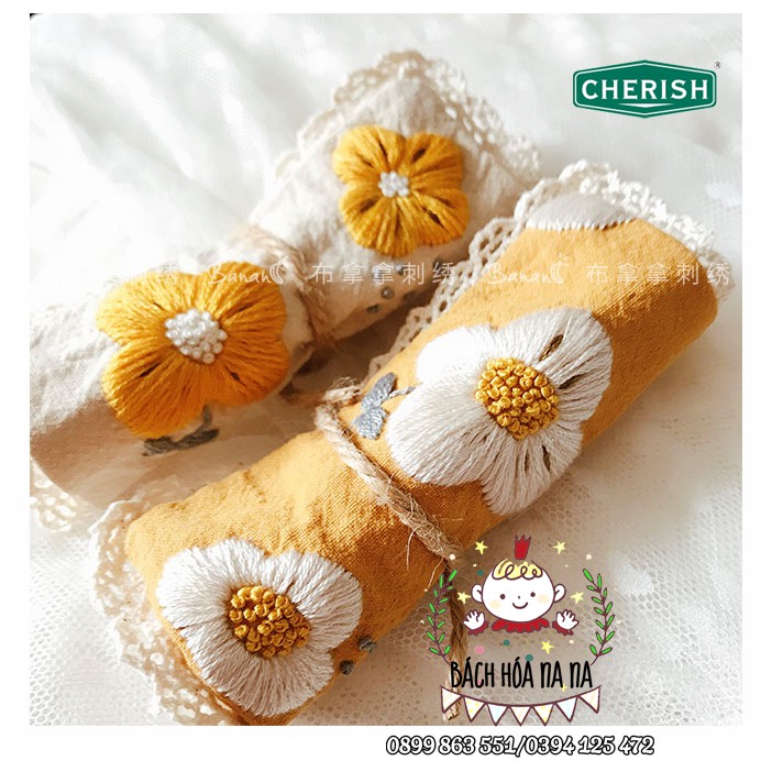 Khăn Tay Vải Cotton Phối Ren Thêu Họa Tiết Kiểu Vintage Dễ Thương Cho Nữ-DIY Gói nguyên liệu thêu khăn tay HOA CỎ-NA NA