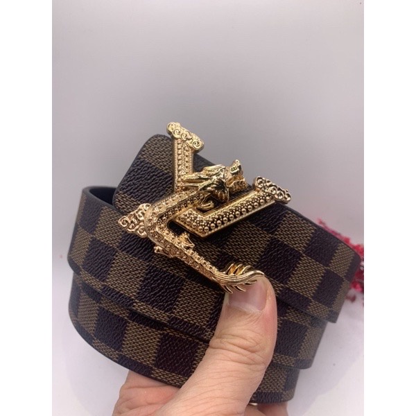 Thắt lưng nam khóa Rong - Dây nịt da caro nâu - Mẫu mới 2022