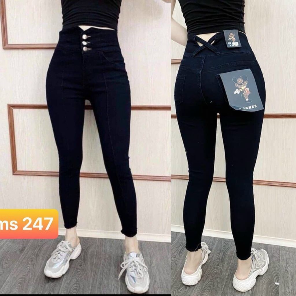 Quần jean nữ lưng cao ống ôm đứng không rách gối có quần ống loe . jeans co dãn 4 ...