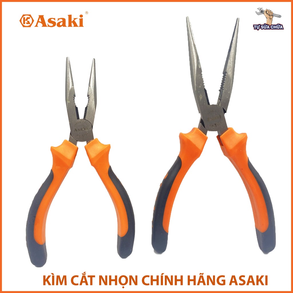 Kìm nhọn chính hãng Asaki kiểu Đức, lưỡi cắt sắc bén chuyên dụng dành cho dây 1.6 - 2.3mm AK-8105, AK-8107