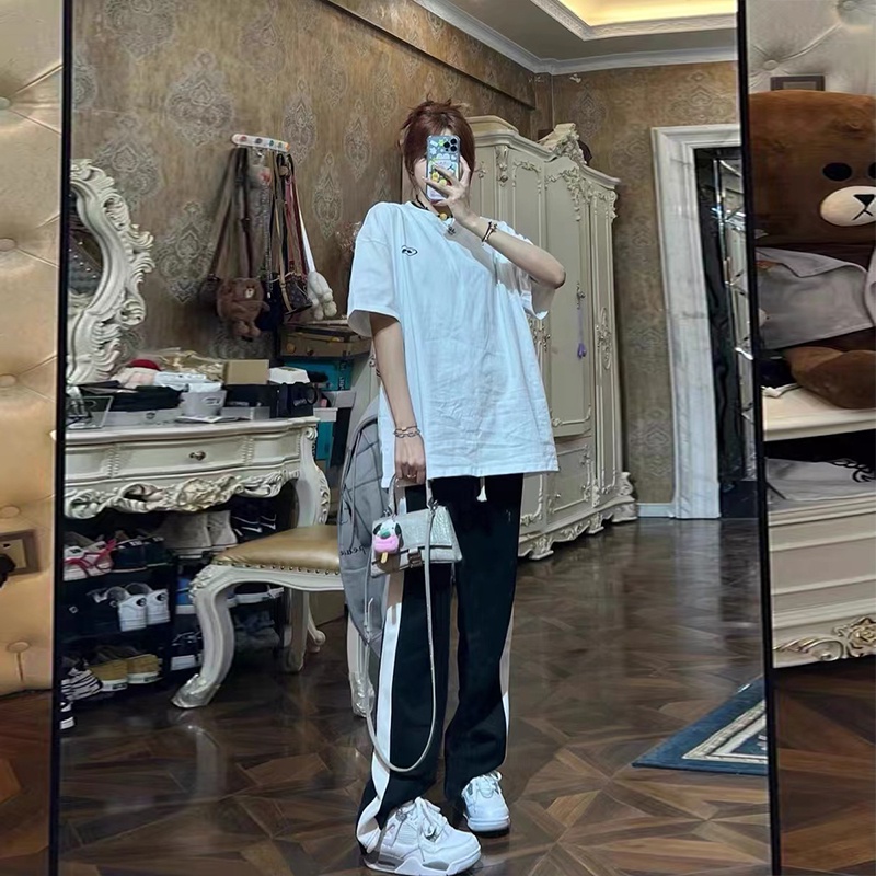 【ZHELIHANGFEI】Quần Dài Lưng Cao Ống Rộng Màu Đen Thời Trang Trẻ Trung