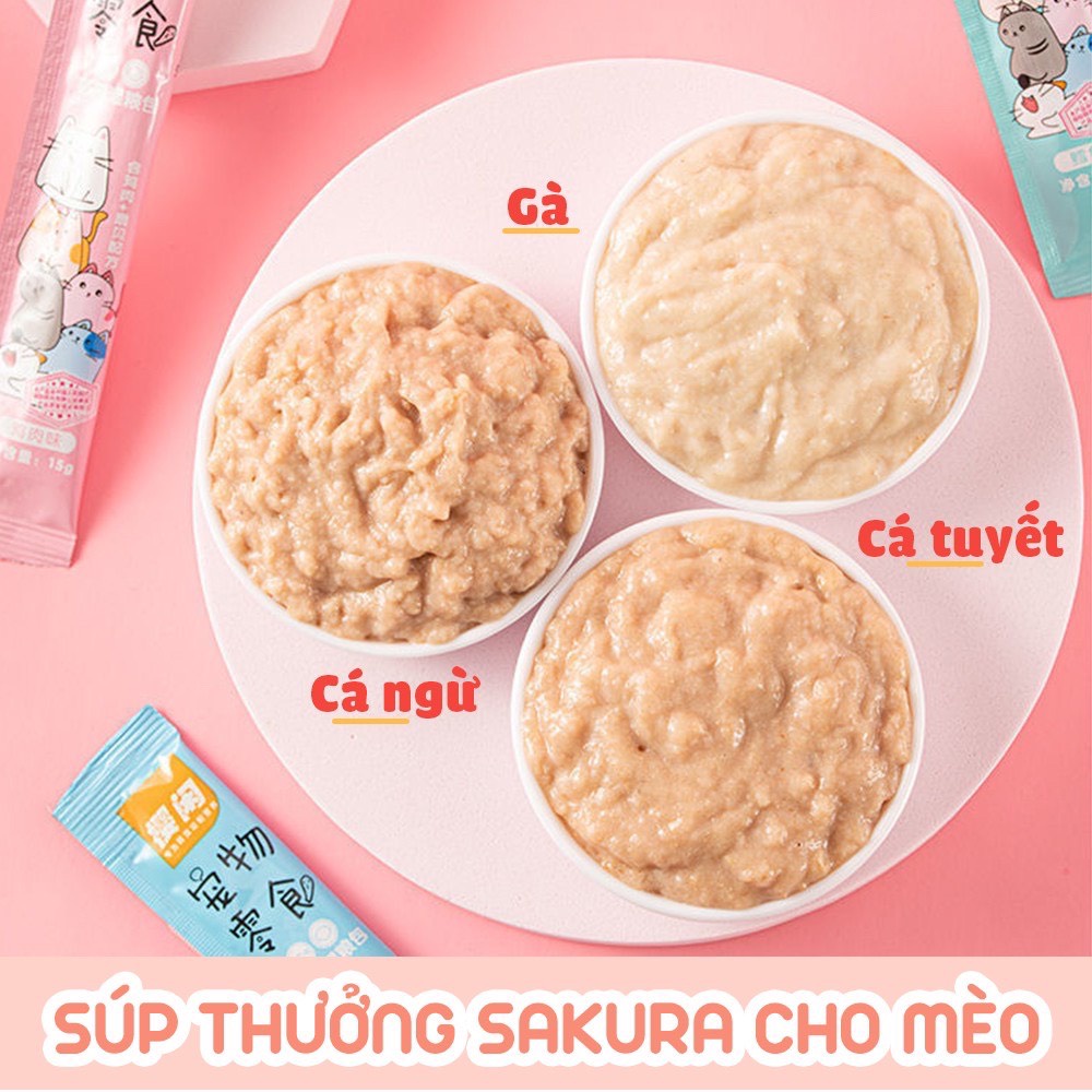 Súp thưởng Sakura Shizuka 15gr gói lẻ 3 hương vị cho Mèo mê ly - Sốp Mèo Béo