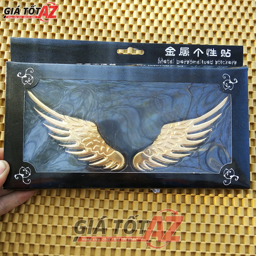 Bộ 2 miếng dán cánh thiên thần trang trí logo xe ô tô bằng kim loại cao cấp