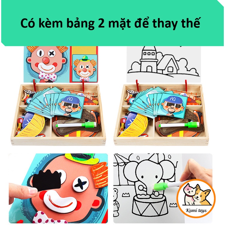 Đồ chơi xếp hình khuôn mặt vui nhộn kèm bảng bút dạ loại đẹp cho bé thông minh, sáng tạo Kumi toys