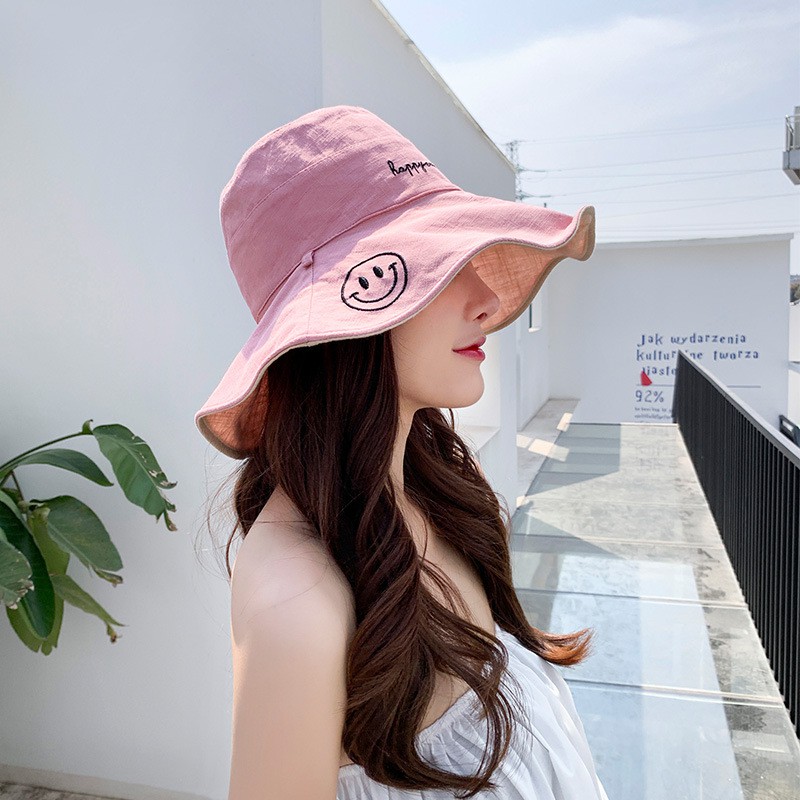 Mũ Vải Smile Nữ Vành Rộng 2 Mặt Chống Tia UV Phong Cách Hàn Quốc ( Nhiều Màu )