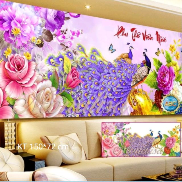 Tranh thêu chữ thập phu thê viên mãn tuyệt đẹp kt 150*72cm thêu kín