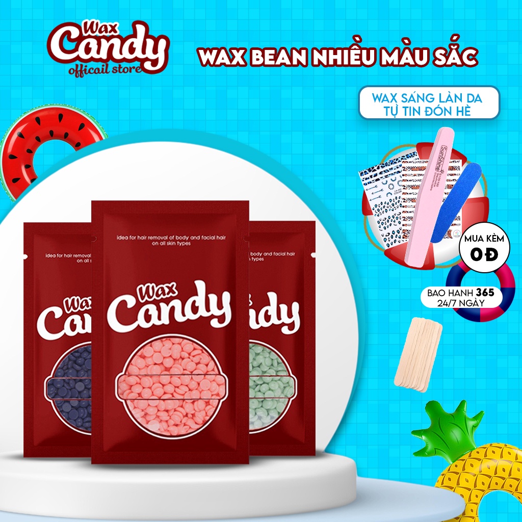 Sáp wax lông nóng, hạt đậu hard wax bean CANDYWAX chuyên nghiệp màu sắc túi 100g