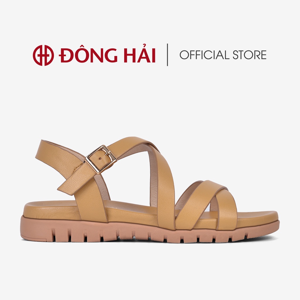 Giày Sandal nữ Đông Hải thiết kế Ankle - Strap da bò cao cấp quai đan chéo nữ tính đế cao su 3cm  - S32B1