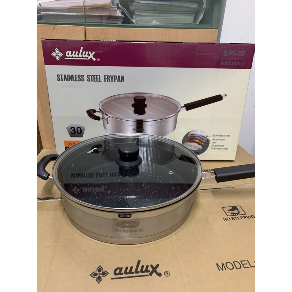 CHẢO CHỐNG DÍNH INOX SIZE 20-26CM-ĐÁY TỪ , DÒNG CAO CẤP 5 ĐÁY , CHỐNG DÍNH VÂN ĐÁ AULUX CHÍNH HÃNG-BH 12 THÁNG