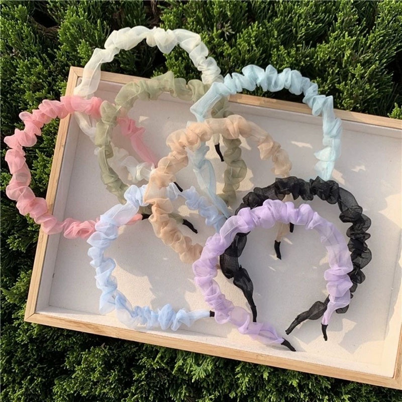 Băng Đô Vải Gạc Kiểu Xếp Ly Dễ Thương Dùng Rửa Mặt