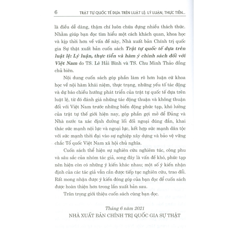Sách - Trật Tự Quốc Tế Dựa Trên Luật Lệ - Lý Luận, Thực Tiễn Và Hàm Ý Chính Sách Đối Với Việt Nam