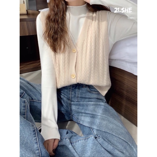 [Ảnh thật/hàng QC] Gile len 3 cúc xoắn thừng trendy/ gile len loại 1 dễ phối đồ | BigBuy360 - bigbuy360.vn