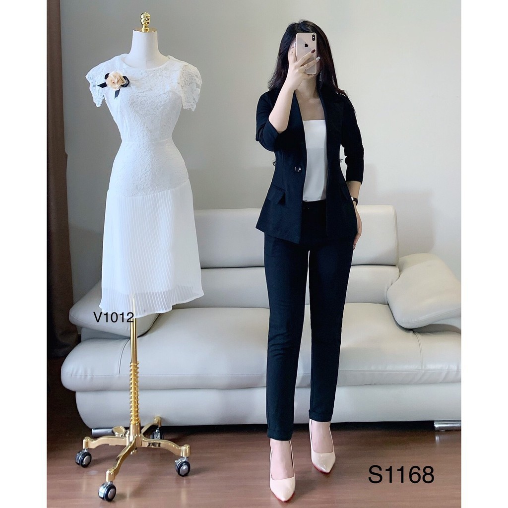 [ xả kho ] MiD Bộ Vest đen công sở S1168 ảnh thật Mie Design