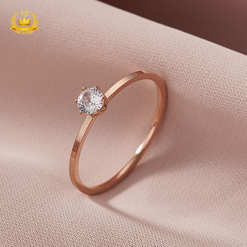 Nhẫn Đính Hôn Bằng Thép Không Gỉ Mạ Vàng Đính Đá Kim Cương Mới Cho Nữ