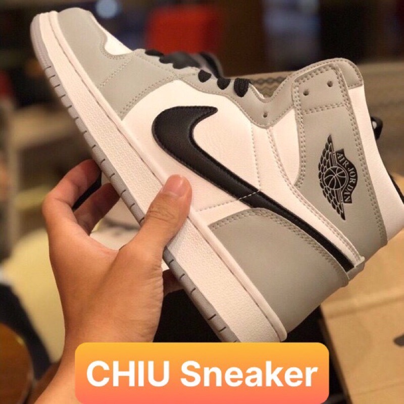 Giày thể thao Sneaker Jordan 1 cổ cao xám da bò thật - Jordan high đỏ đen da bò