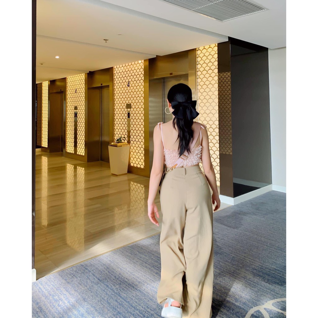 SET CROPTOP NUDE 2 DÂY BÈO TẦNG + QUẦN SUÔNG