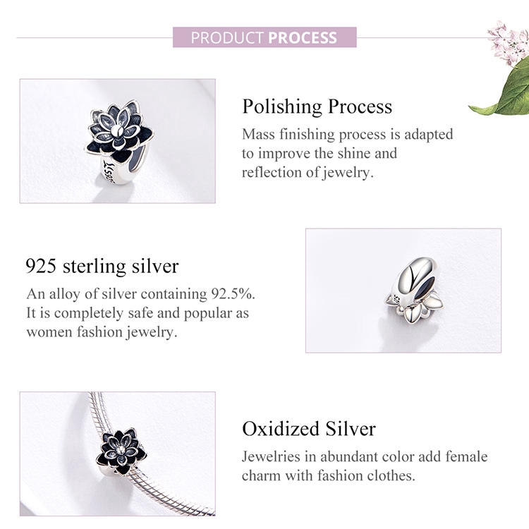 Hạt charm Bamoer mạ bạc hình hoa sen xinh xắn trang trí vòng tay | BigBuy360 - bigbuy360.vn