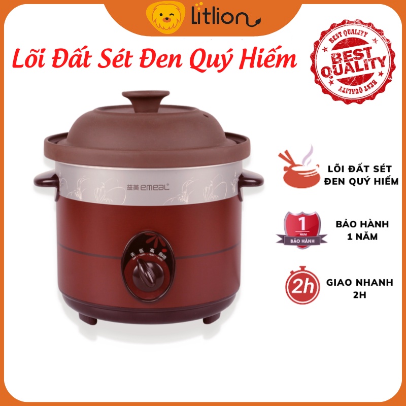 Nồi Nấu Cháo Chậm Đa Năng EMEAL Lõi Đất Sét Đen Quý Hiếm, Ninh, Hầm, Cách Thủy, Đa Năng, Nồi Hầm Cháo Cho Bé Ăn Dặm