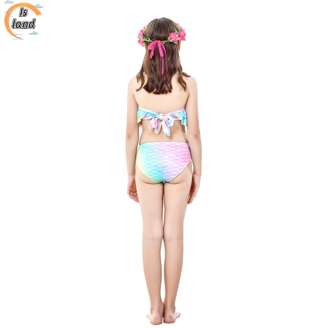 Bộ Đồ Bơi 3 Món Gồm Áo Croptop Hai Dây Và Quần Lót Màu Sắc Gradient Dành Cho Bé Gái 3-12 Tuổi