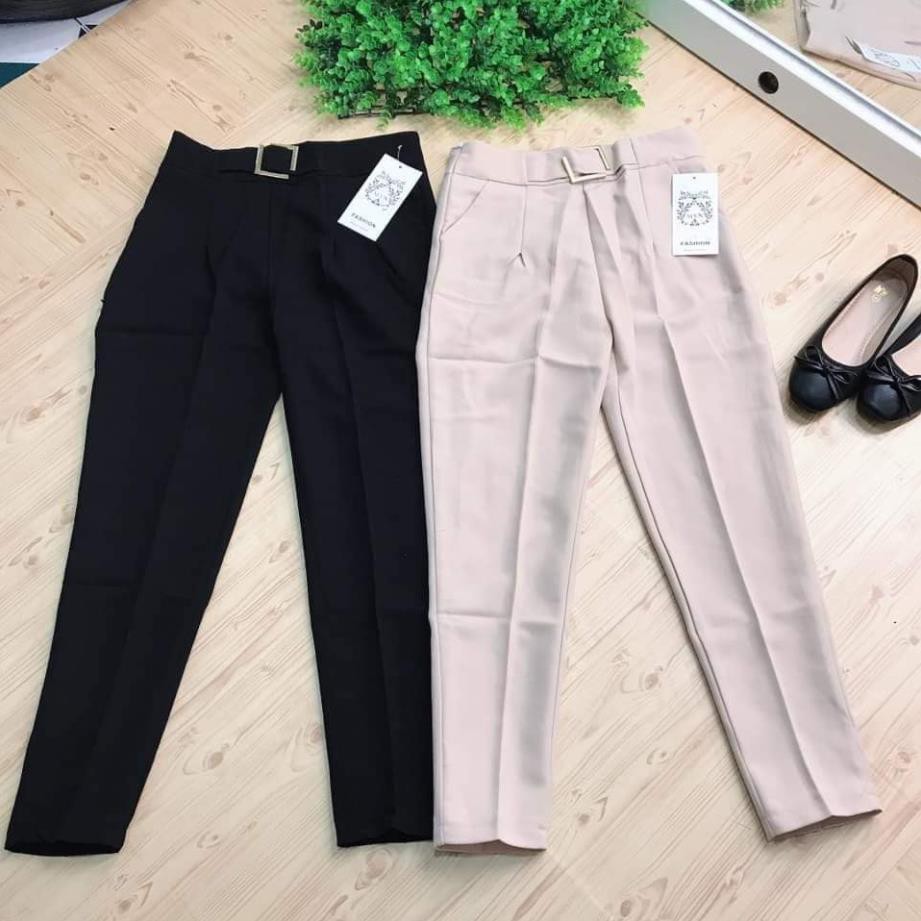 Quần baggy nữ họa tiết đai vuông quần tây công sở đai vuông chất tuyết mưa đứng from, thời trang Banamo Fashion 834