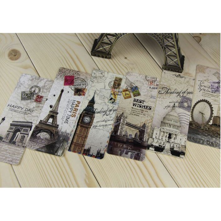 Hộp 30 Bookmark Đánh Dấu Sách Paris Tháp Eiffel Vintage Retro