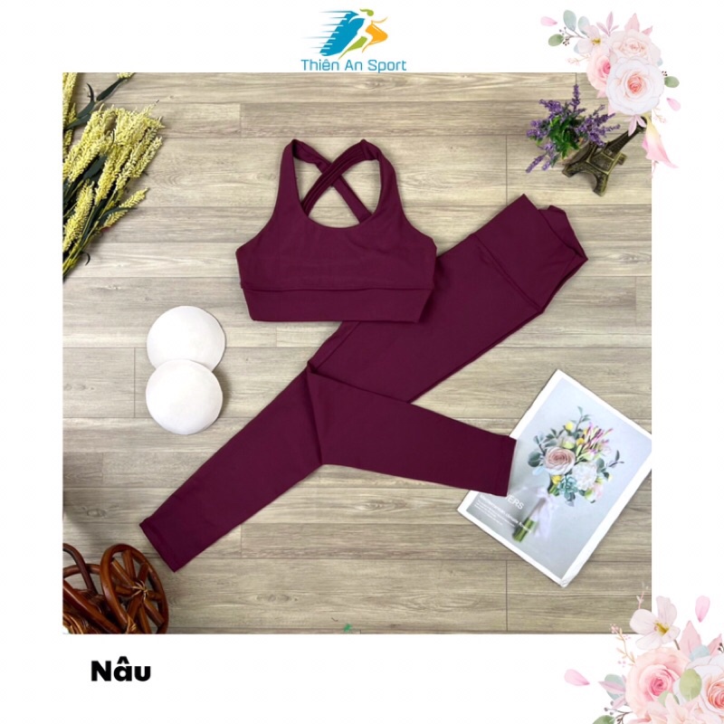 Set tập yoga, gym, aerobic, đồ tập yoga, gym nữ, áo bra dây đan