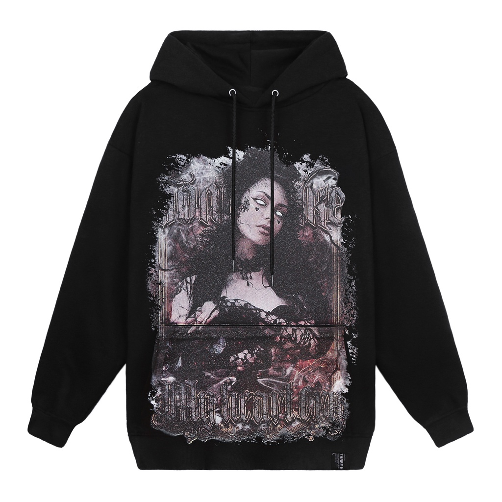 Áo Hoodie Black Widow Màu Đen Trơn Unisex Chất Liệu Nỉ Bông Cotton Dày Dặn Form Rộng Thoải Mái Phong Cách Đơn Giản