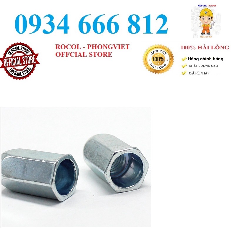 Ốc rút lục toàn thân chân nhỏ M4,M6,M8 thép mạ