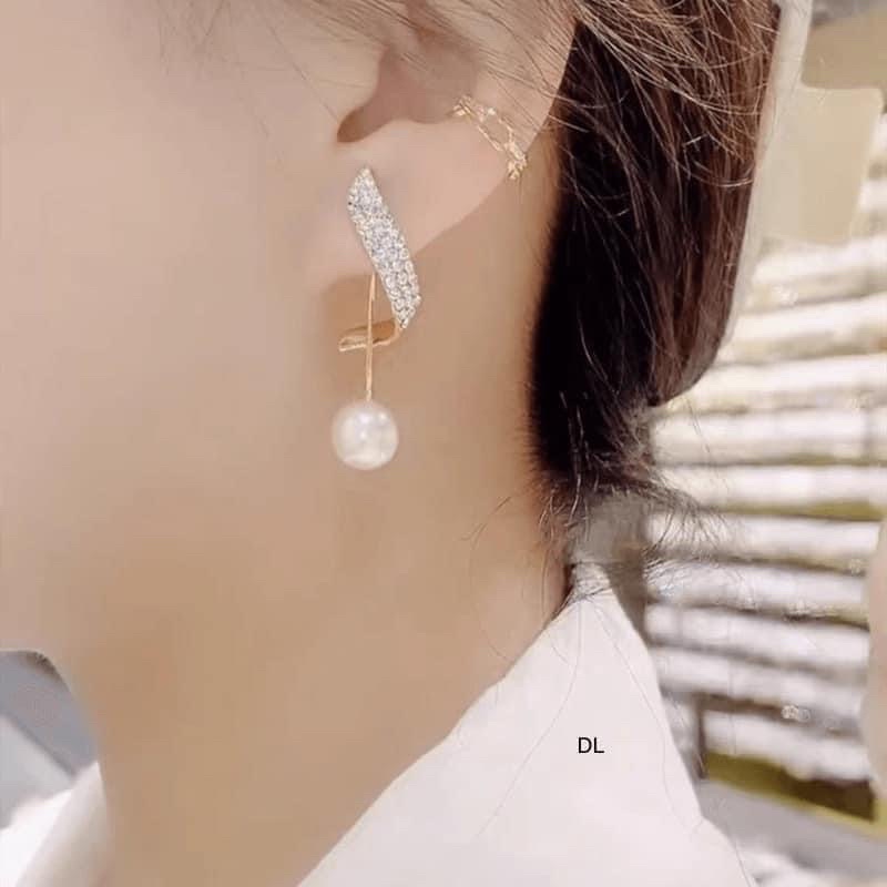 Bông tai nữ xoắn trai THJ NEW HÓT đính đá chuẩn bạc ta