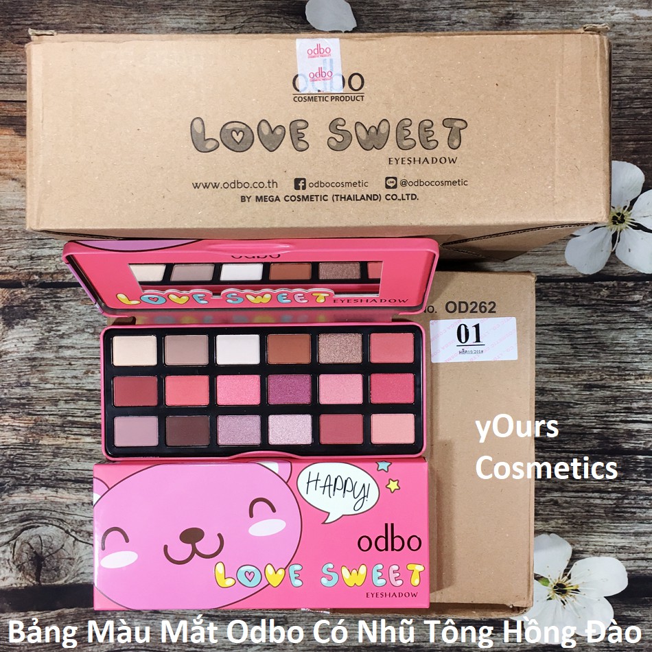 [Auth Thái] Bảng Màu Mắt Odbo Có Nhũ Tông Hồng Đào Love Sweet hộp hồng - Bảng Phấn Mắt Odbo Tông Hồng Đào Có Nhũ